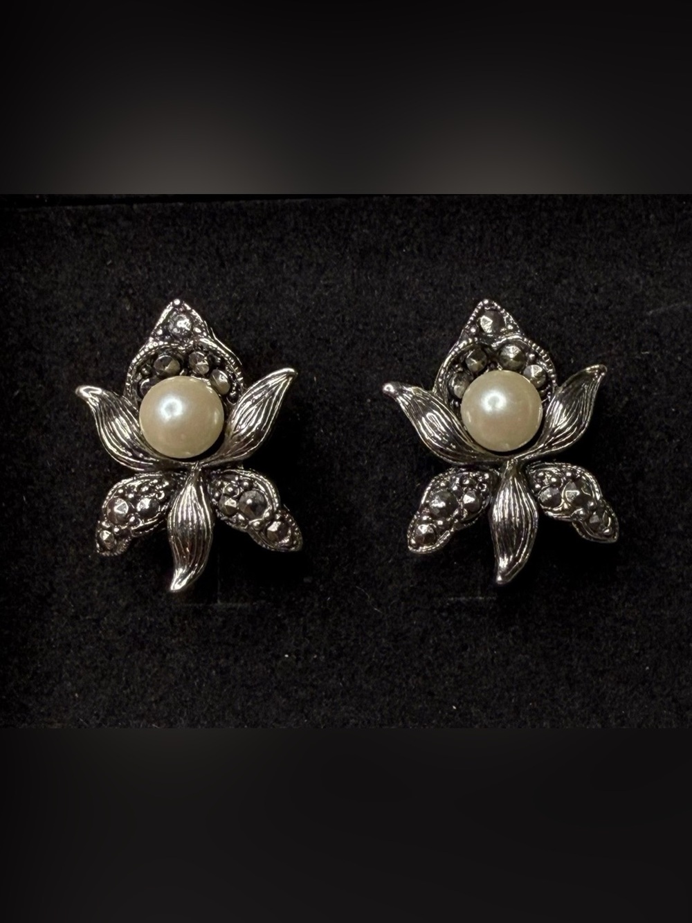 Avon Silver-Tone Floral Pearl Stud Earrings - White Pearl